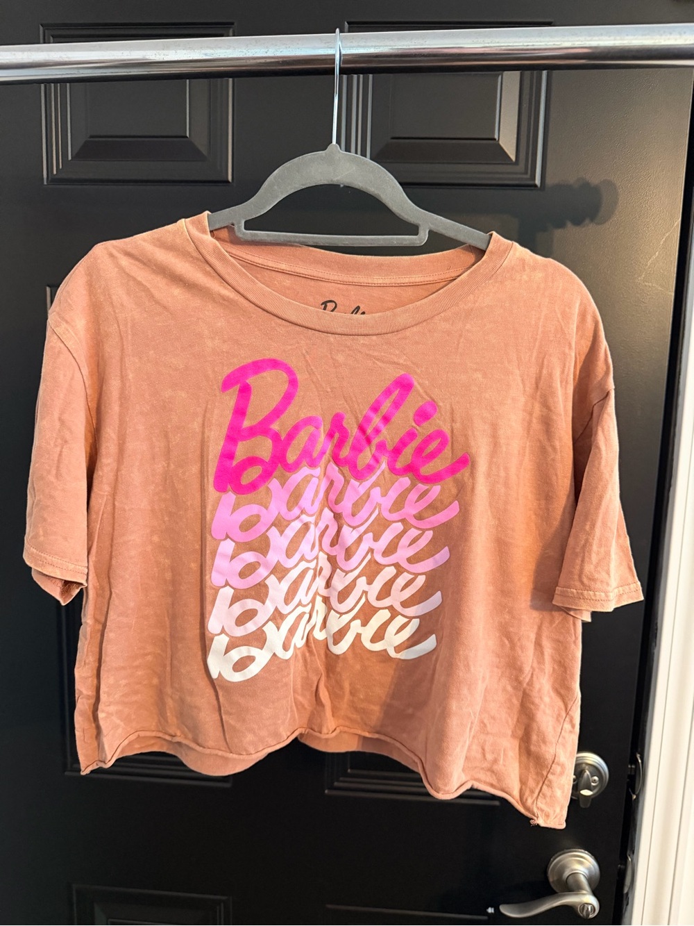 Barbie Peach Crop Tee with Pink Ombre Script